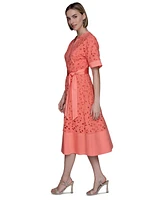 Karl Lagerfeld Paris Women's Eyelet Cotton A-Line Shirtdress