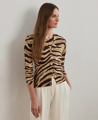 Lauren Ralph Women's Zebra-Print Linen-Cotton Cardigan