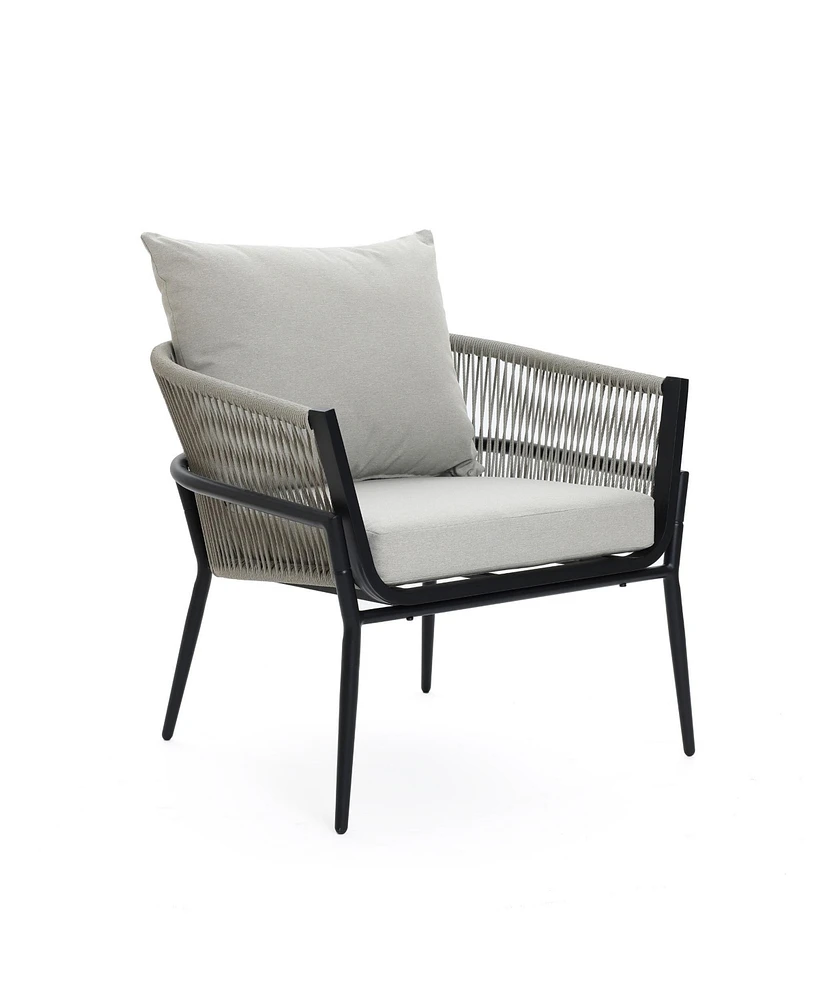 LuxenHome Outdoor Aluminum with Pe Rope Armchair with Cushions