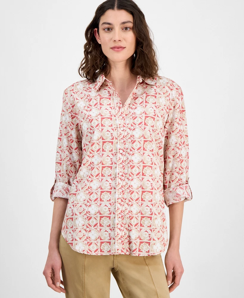 Nautica Jeans Women's Button-Front Roll-Tab Shirt