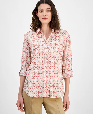 Nautica Jeans Women's Button-Front Roll-Tab Shirt