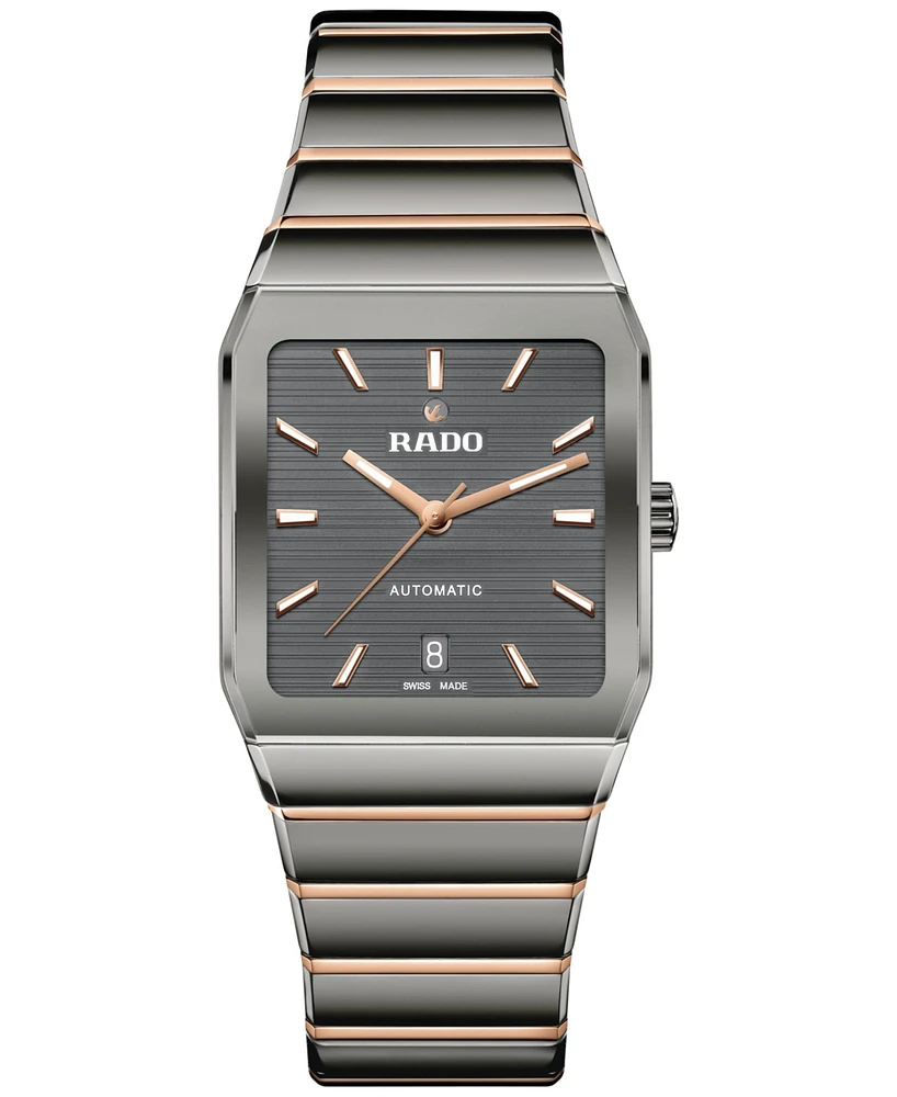 Rado Unisex Swiss Automatic Anatom Rose Gold Pvd Stainless Steel & Gray Ceramic Bracelet Watch 33mm