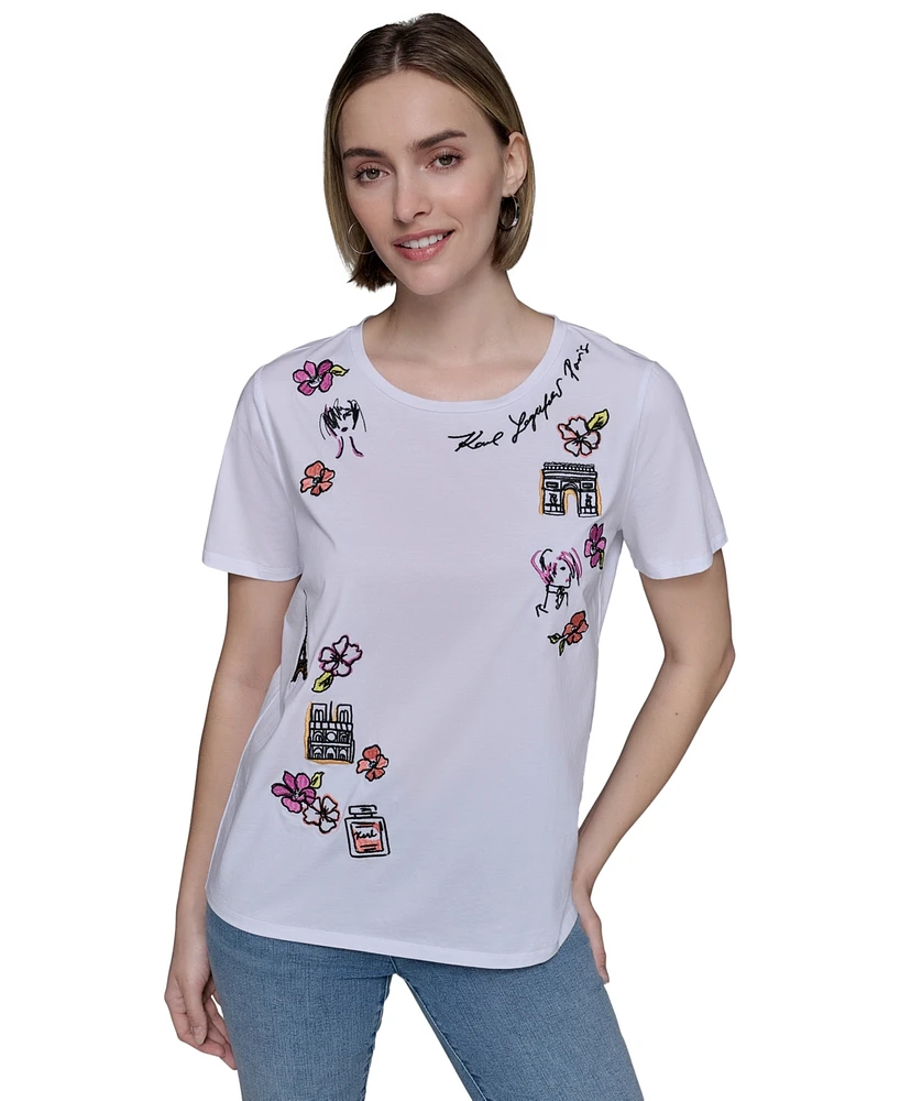 Karl Lagerfeld Paris Women's Embroidered Graphic T-Shirt