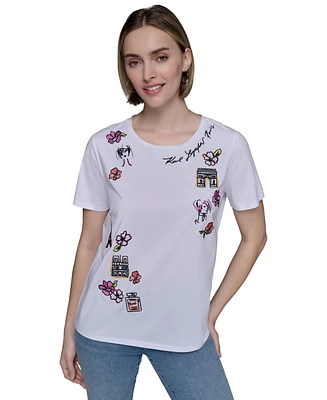 Karl Lagerfeld Paris Women's Embroidered Graphic T-Shirt