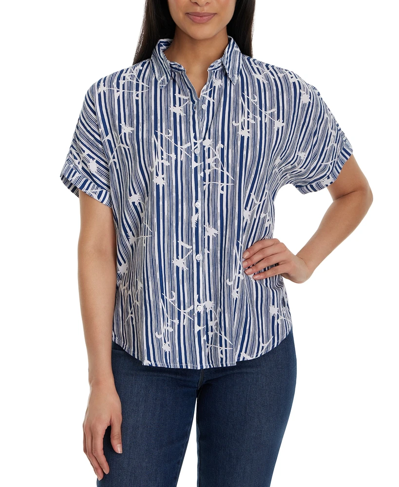 Gloria Vanderbilt Women's Daisy Printed Striped Shirt