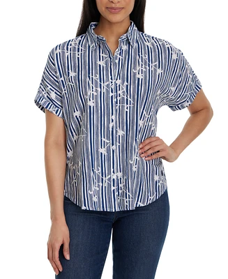 Gloria Vanderbilt Women's Daisy Printed Striped Shirt