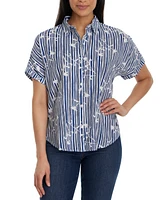 Gloria Vanderbilt Women's Daisy Printed Striped Shirt
