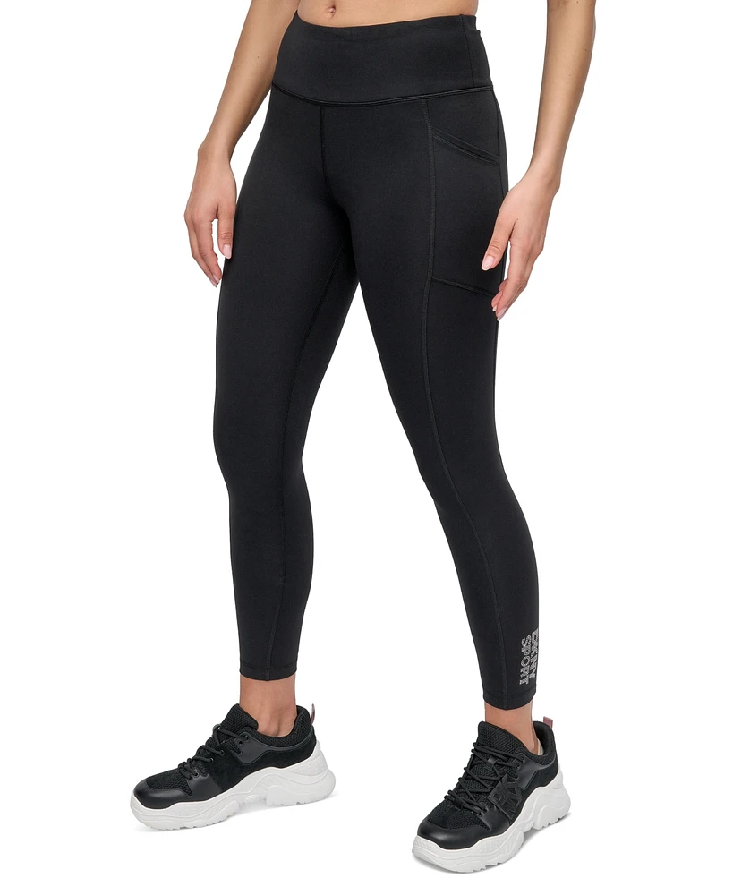 Dkny Sport Women's Rhinestone-Logo High-Rise 7/8 Leggings