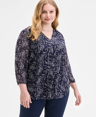 Jones New York Plus Kelly Paisley-Print Top
