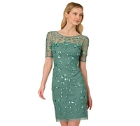 Adrianna Papell Women's 3D Floral Beaded Sheath Dress