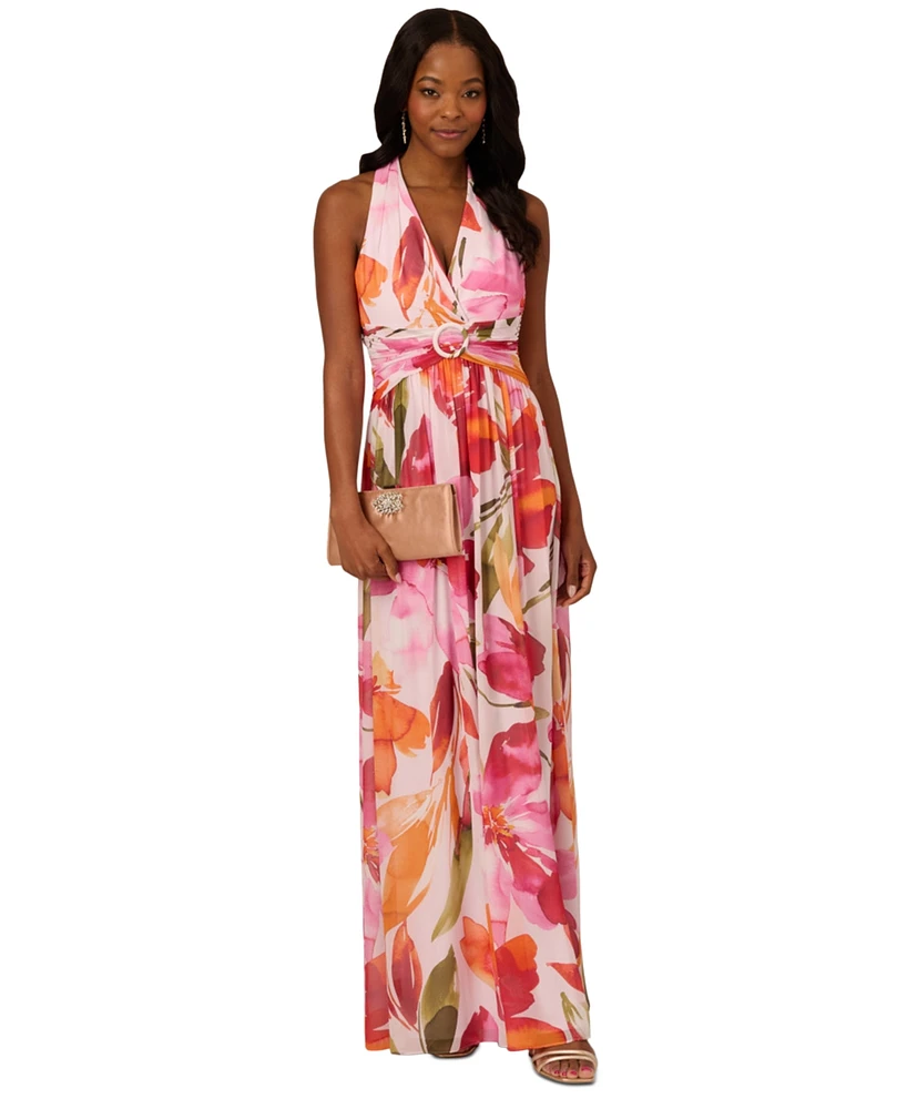 Adrianna Papell Women's Floral Chiffon V-Neck Gown