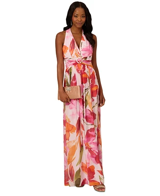 Adrianna Papell Women's Floral Chiffon V-Neck Gown