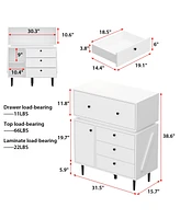 Robot-style Nightstand, Side table with three drawers and two doors, white wooden End table, Bedside table for bedrooms, living rooms, offices