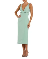 Mac Duggal Women's Crepe Fitted Midi Dress With Bow And Beaded Trim