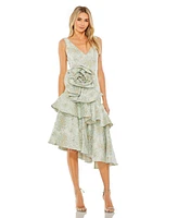 Mac Duggal Women's Rose Detail Asymmetrical Brocade Dress
