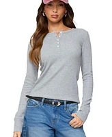 Edikted Women's Helaine Waffle Henley T Shirt