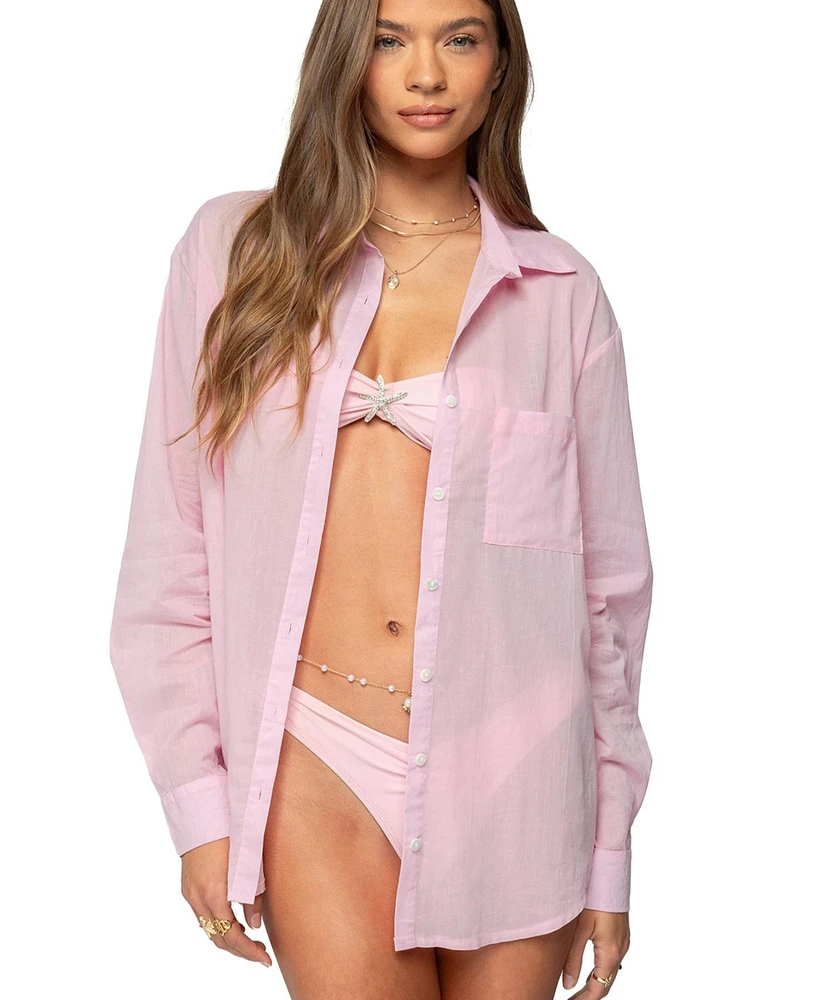 Edikted Women's Kellen Oversized Cotton Button Up Shirt