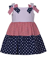 Bonnie Baby Girls Americana Mixed Print Bow Shoulder Dress