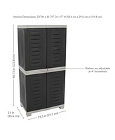 Plastic Lockable Storage Cabinet - Versatile Plastic Storage Cabinet with Acrylic Glass Doors and 3 Adjustable Shelves - Charcoal