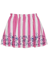 Disney Toddler and Little Girls 2-Piece Stitch Embroidered Stripe Top Skirt Set