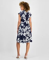 Sandra Darren Petite Cap-Sleeve Belted Shirtdress