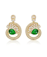 14K Gold Plated with Green Pear-Shaped Cubic Zirconia Drop Earrings