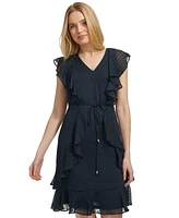 Tommy Hilfiger Women's Ruffled Clip-Dot Chiffon Dress
