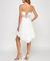 pear culture Juniors' Strapless Lace High-Low Dress