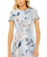 Mac Duggal Women's Short Sleeve Fitted Floral Mini Dress