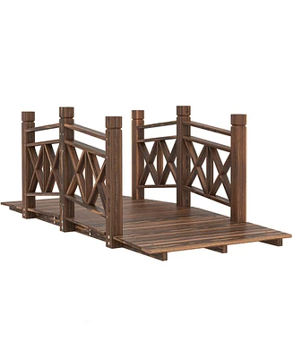 5' Wood Garden Bridge with Safety Handrails Backyard Bridge,