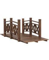 5' Wood Garden Bridge with Safety Handrails Backyard Bridge,