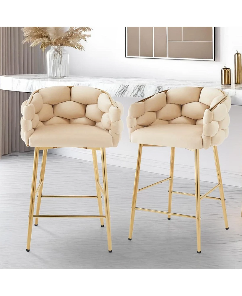 Set of 2 Modern 28 Inch Upholstered Counter Stools with Soft Back Cushion Metal Frame and Footrest for Kitchen Dining or Living Room-The Pop Home