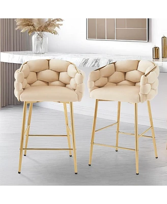 Set of 2 Modern 28 Inch Upholstered Counter Stools with Soft Back Cushion Metal Frame and Footrest for Kitchen Dining or Living Room-The Pop Home