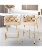 Set of 2 Modern 28 Inch Upholstered Counter Stools with Soft Back Cushion Metal Frame and Footrest for Kitchen Dining or Living Room-The Pop Home