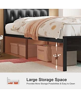 Hausource Twin Size Upholstered Bed Frame with Pu Leather Headboard