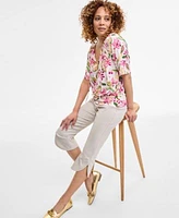 Jm Collection Womens Printed Short Sleeve Top Tulip Hem Capri Pants Exclusively At Macys