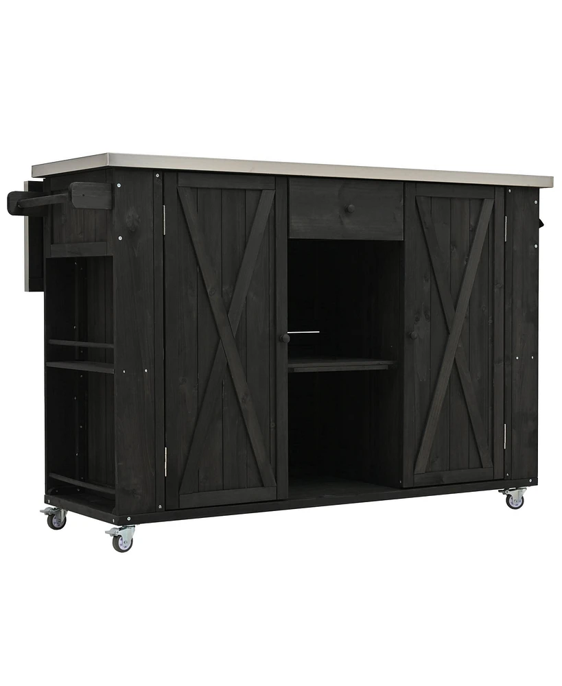 Mondawe Outdoor Kitchen Island Fir Wood with Stainless Steel Top