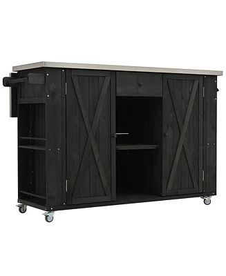 Mondawe Outdoor Kitchen Island Fir Wood with Stainless Steel Top
