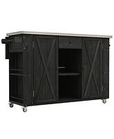 Mondawe Outdoor Kitchen Island Fir Wood with Stainless Steel Top