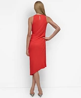 Dkny Women's Jewel Neck Ruched-Front Sleeveless Dress