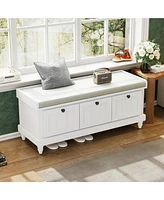 Classic Storage Bench with Cushioned Seat and Three Drawers for Entryway and Living Room (White)