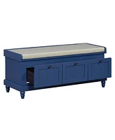 Classic Storage Bench with Cushioned Seat and Three Drawers for Entryway and Living Room (Navy Blue)