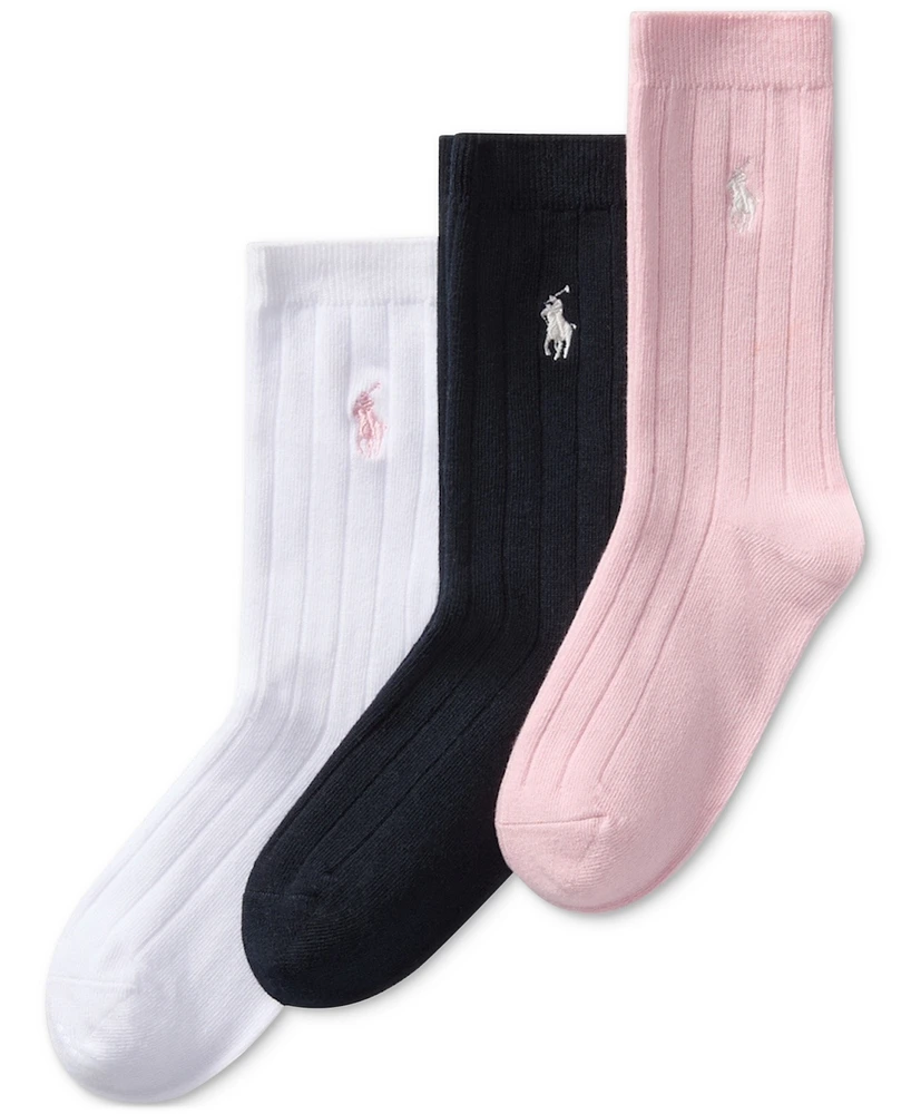 Polo Ralph Lauren Toddler & Little Girls 3-Pk. Rib Solid Crew Socks