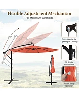 Gymax 10 ft Patio Offset Umbrella w/ Solar Lights Deck Umbrella w/ Easy Tilt Adjustment