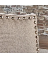 Set of 2 Upholstered Barstools with Nailhead Trim Cushioned Back and Seat Solid Wood Legs and Footrest for Kitchen or Dining Room-The Pop Home