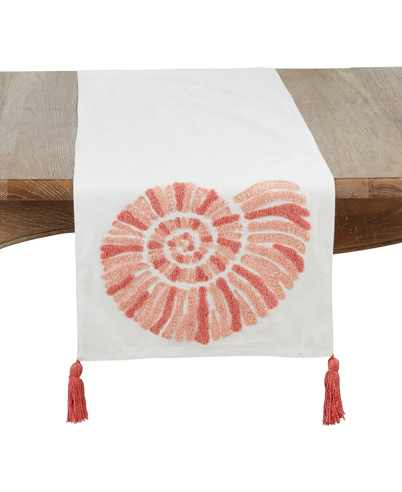 Saro Lifestyle Coastal Embroidered Seashell Table Runner, 16" x 72"