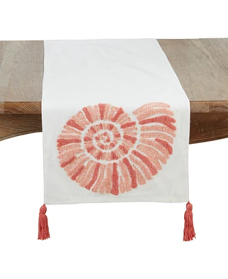 Saro Lifestyle Coastal Embroidered Seashell Table Runner, 16" x 72"