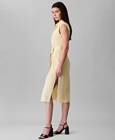 Calvin Klein Women's Collared Tie-Waist Sleeveless Shirtdress