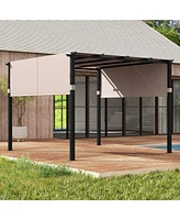 Flat Top Pergola with Retractable Canopy for Garden Pool Porch and Backyard