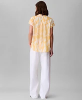 Calvin Klein Women's Printed Chiffon Faux-Wrap Cap-Sleeve Top